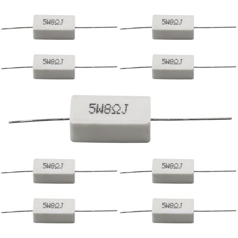 Dimlove Cement Resistor,10 PCS 5W 5% Axial Lead Wire Resistor White Wound Fixed Ceramic Cement Resistors Wirewound Cement Power Resistors Flame Heat Moisture Resistance Precharge Horizontal Resistors (5W 8ΩJ) - Image 2